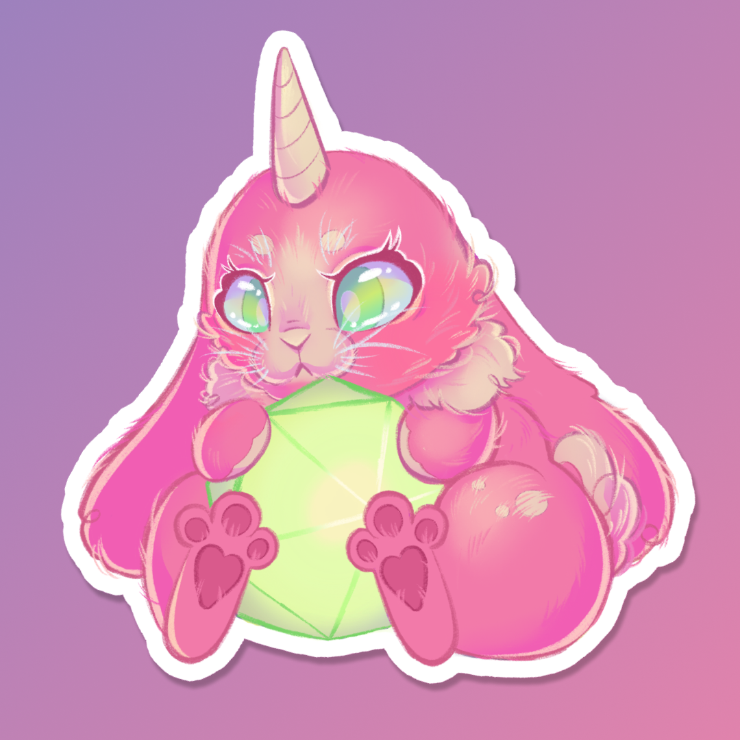 Almiraj Bunny holding d20 - Sticker