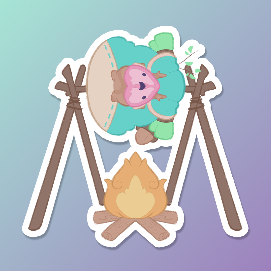 Leafman above a campfire - Sticker