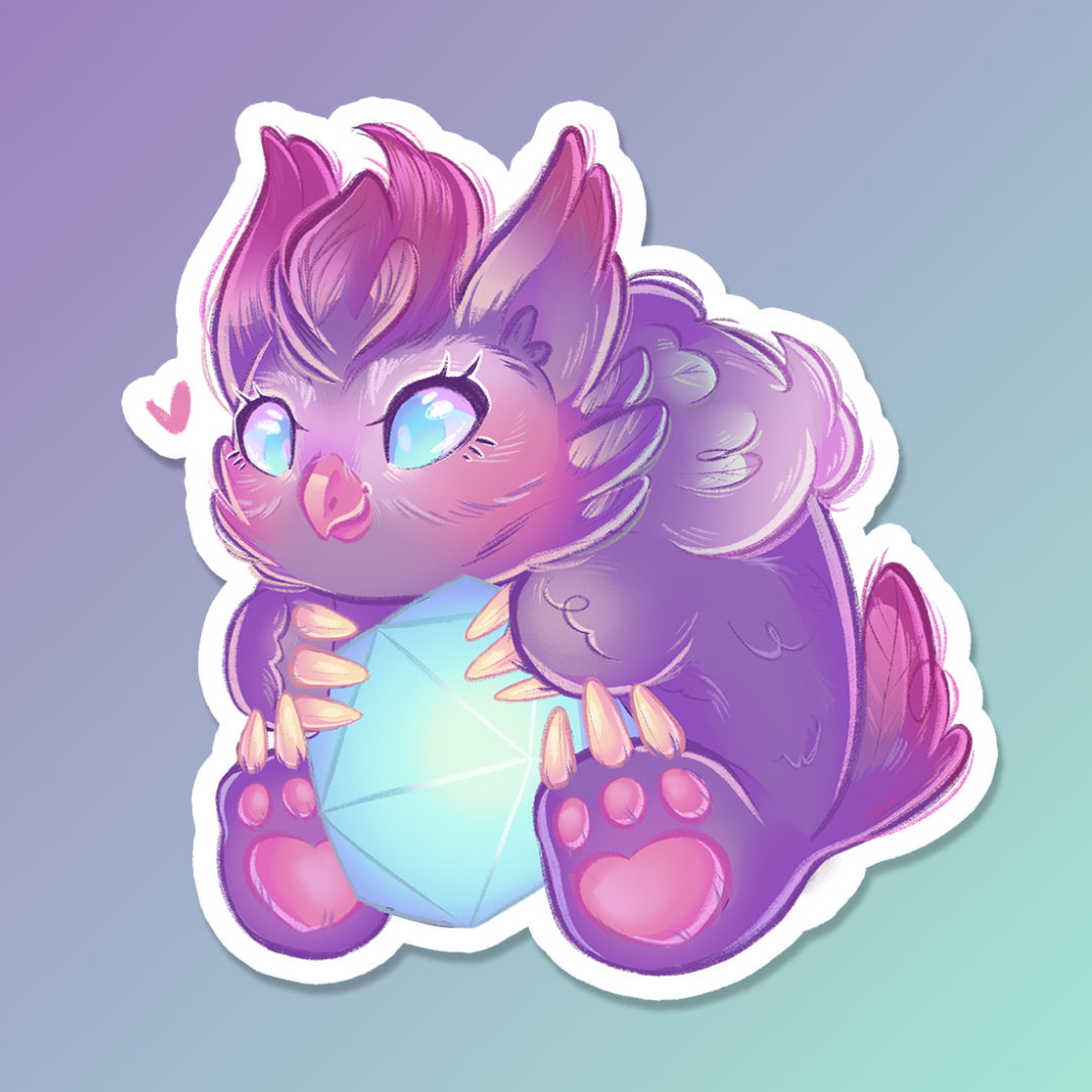 Owlbear holding d20 - Sticker
