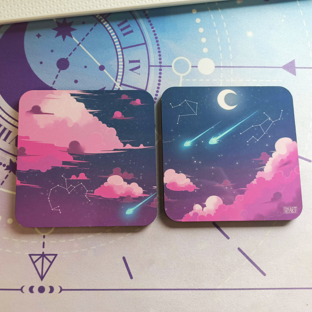 Pastel Skies Pink - Matching coaster set