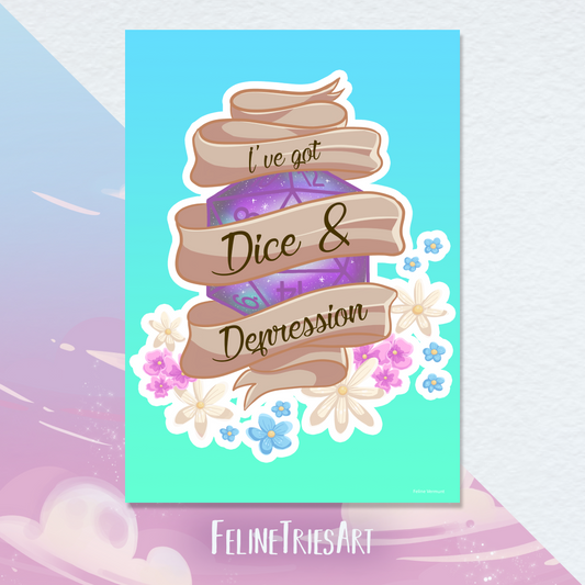 Dice and Depression Blue - A5 Print