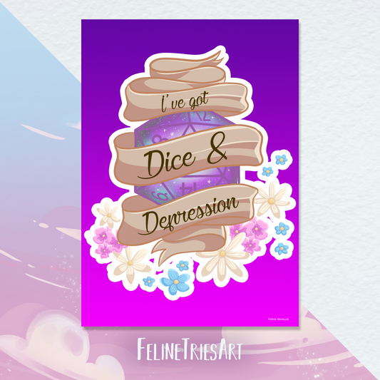 Dice and Depression Purple - A5 Print