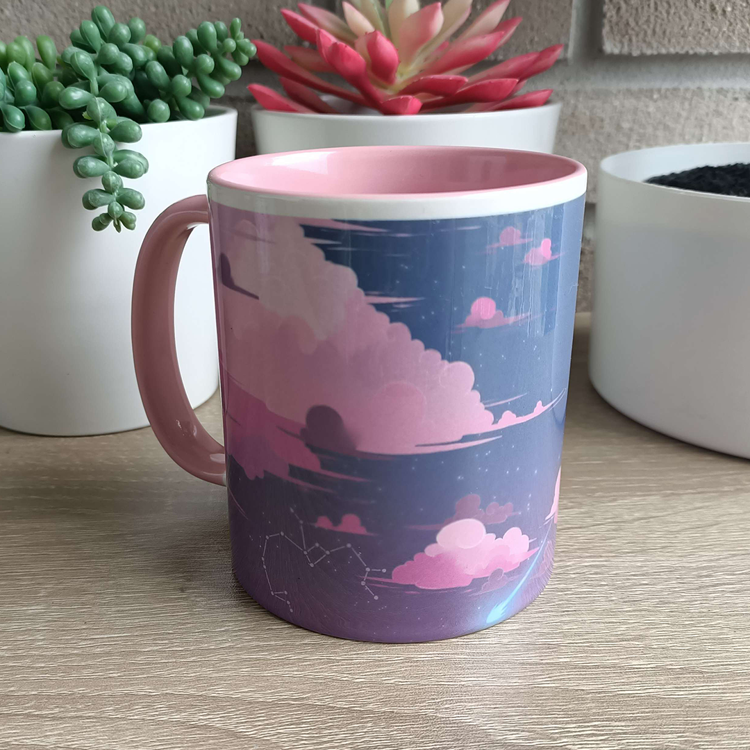 Pastel Skies Pink - Mug + matching coasters set