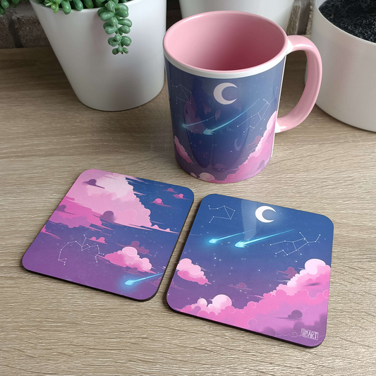 Pastel Skies Pink - Mug + matching coasters set